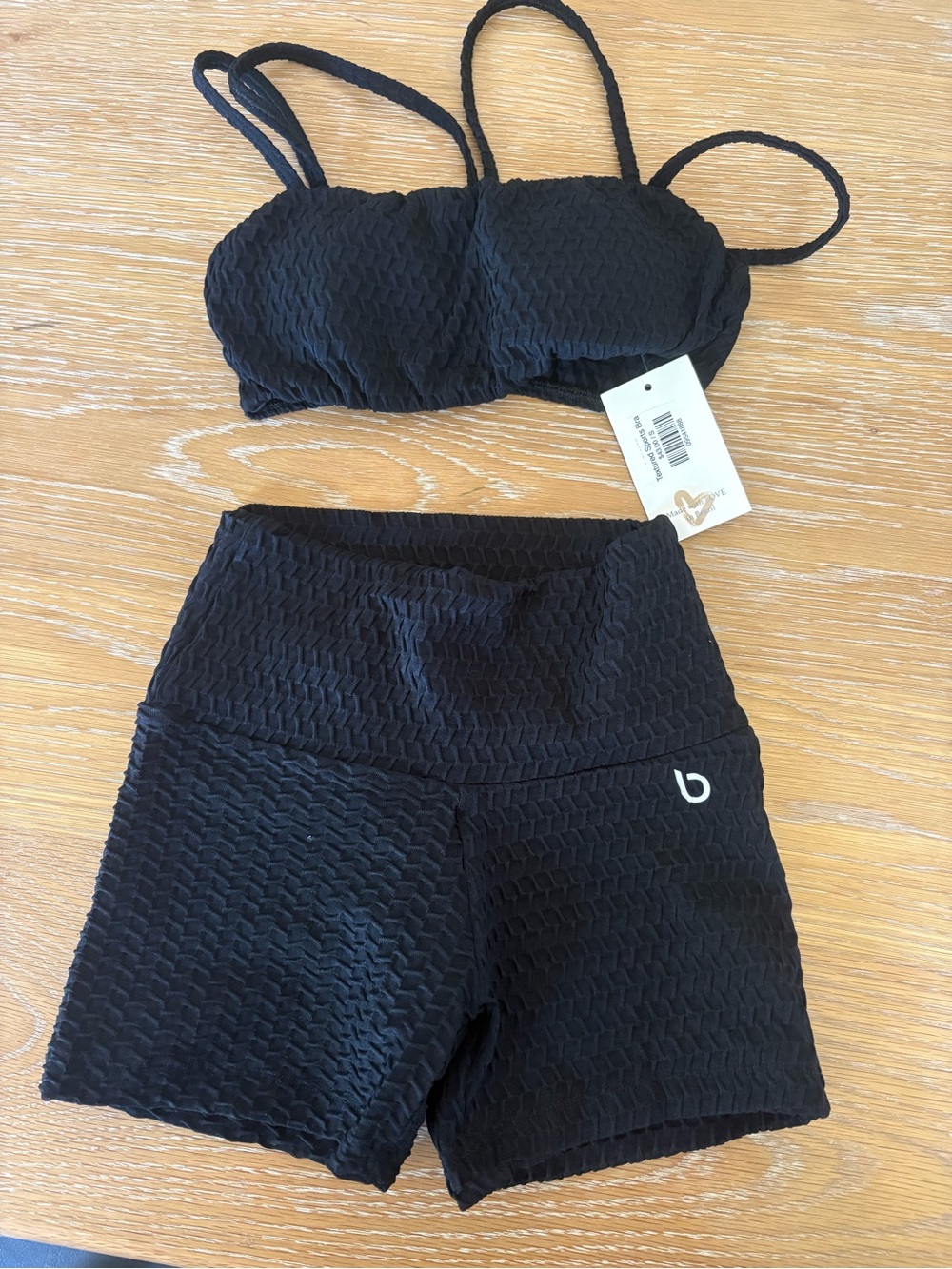 Bro Fitwear Set Black Textured Workout Set - Crop Top & High-Waist Shorts size S